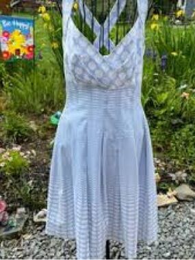 Calvin Klein Light Blue Striped Fit-and-Flare Midi Dress